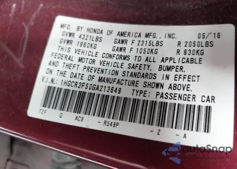 2016 Honda Accord Sport z USA, uszkodzony, nr VIN 1HGCR2F50GA213649